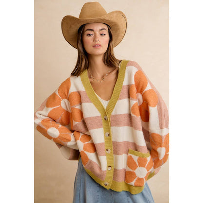 Stella Stripe Flower Oversized Cardigan