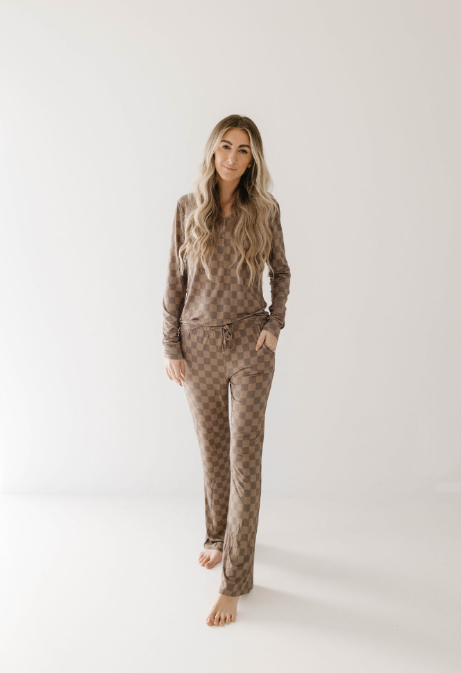 Women's Bamboo Pajamas | Faded Brown Checkerboard