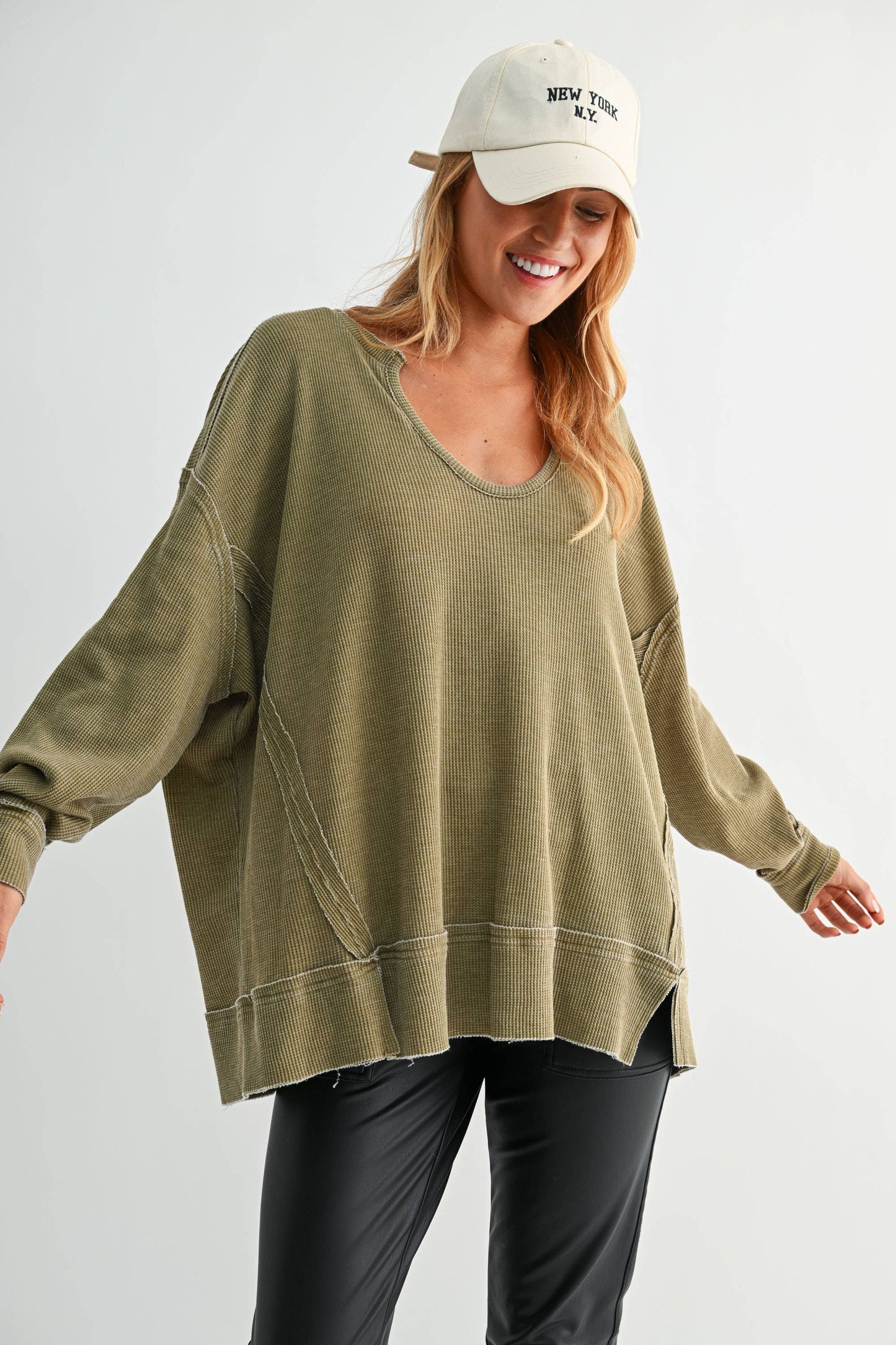 Logan Waffle Knit Long Sleeve Top