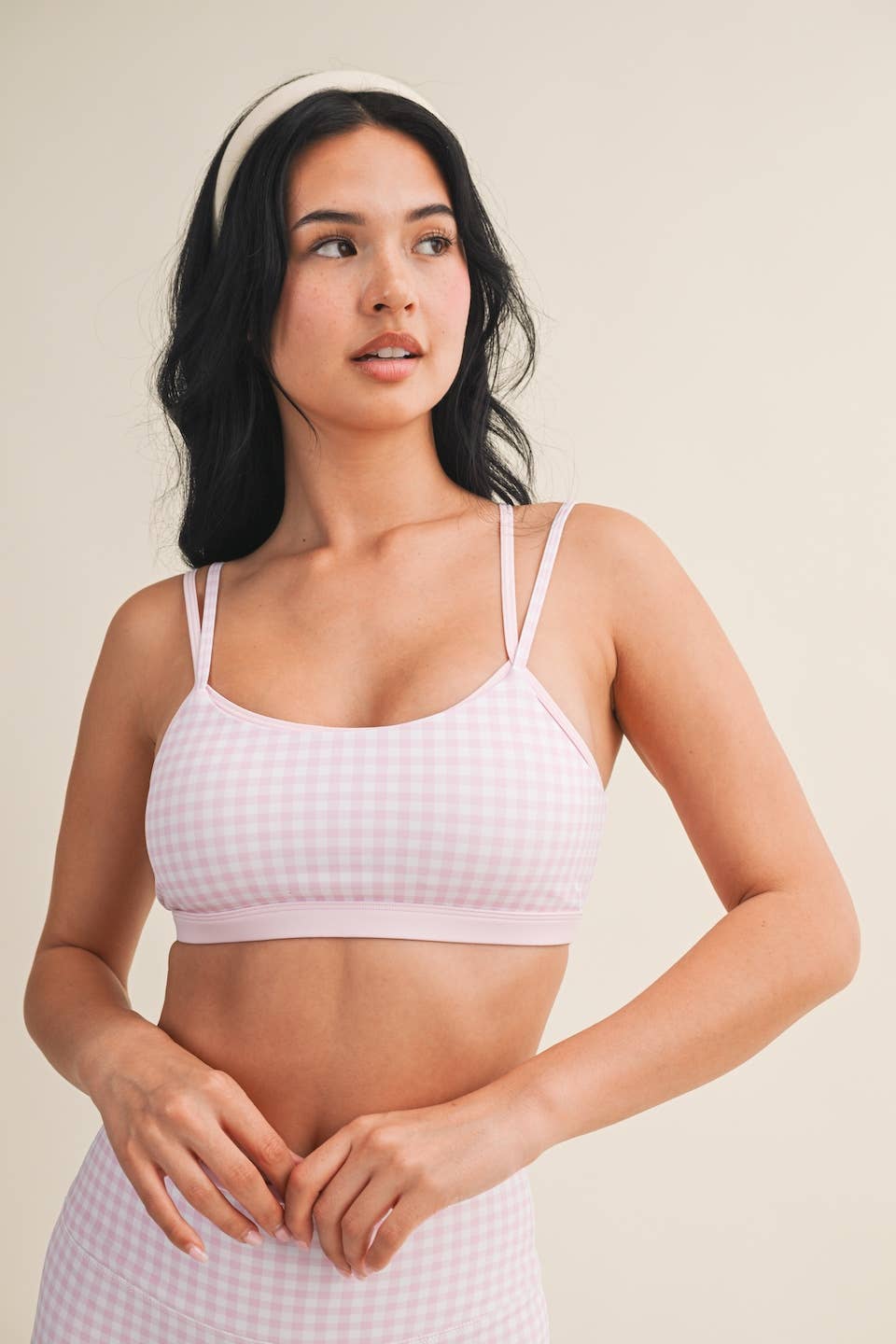 Gingham Print Double Layered Sports Bra