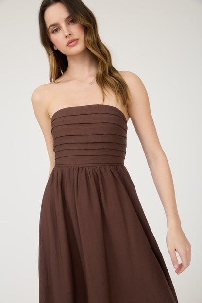 Dakota Pleated Strapless Midi Dress