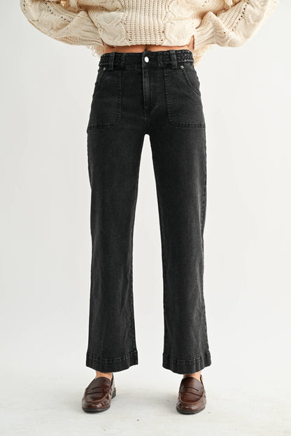 BRAIDED WAIST STRAIGHT LEG DENIM
