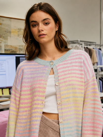 Space-Dye Striped Button-Down Cardigan
