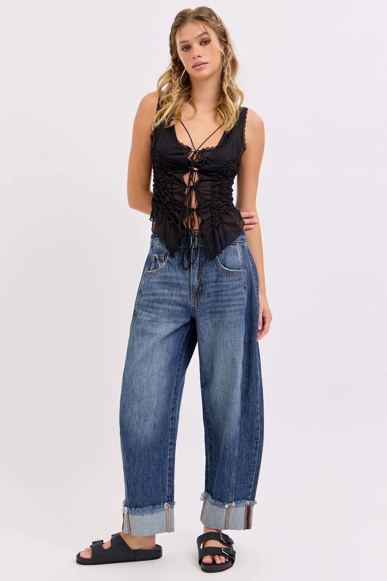 Baylee Barrel Leg with Cuff  (Dark Wash)