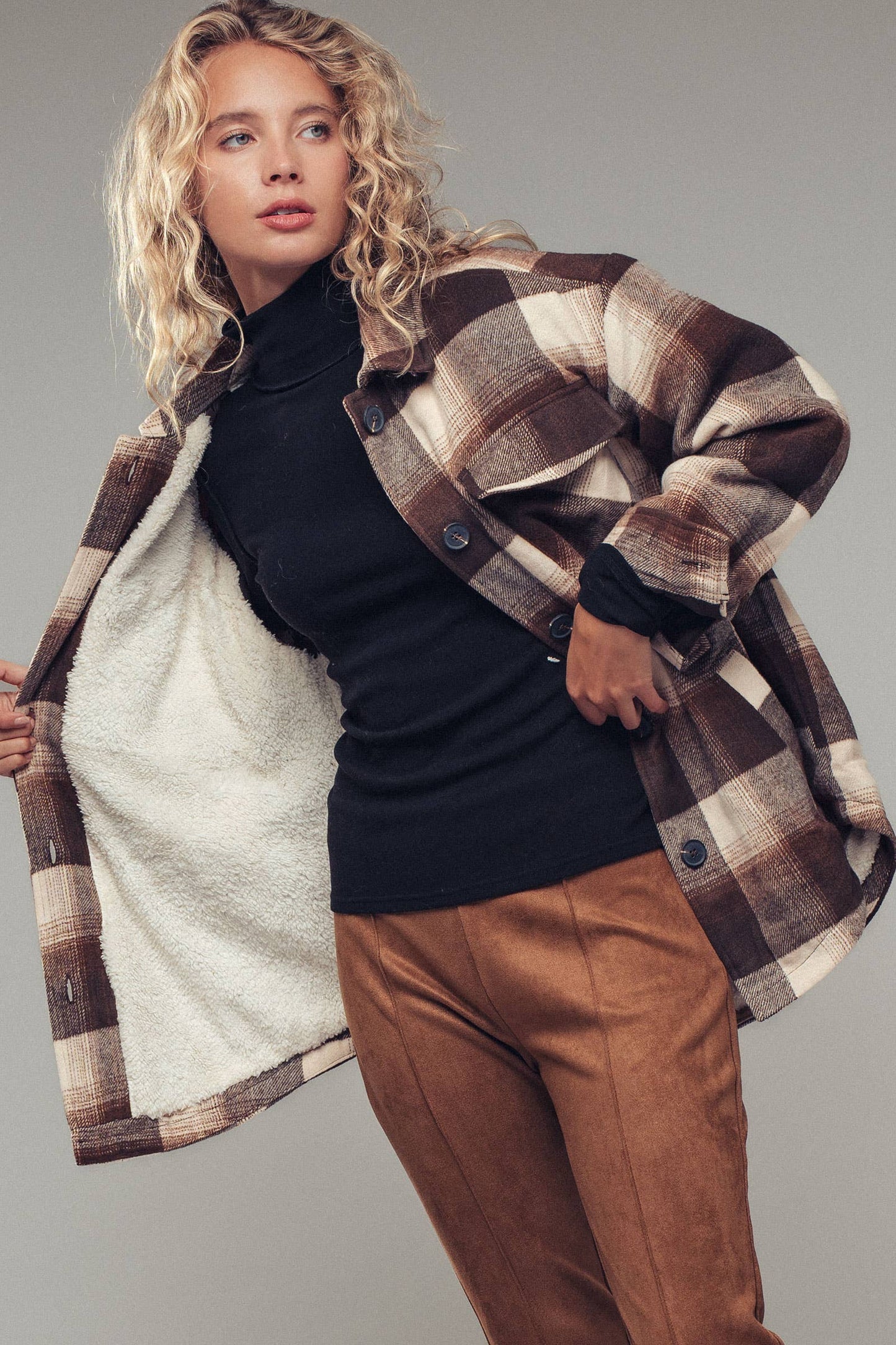 Sherpa Lined Plaid Shacket