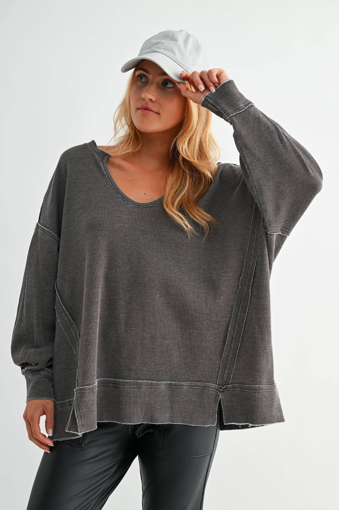 Logan Waffle Knit Long Sleeve Top