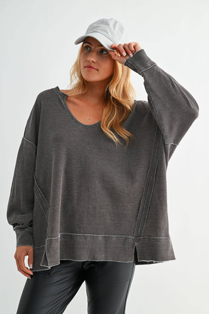 Logan Waffle Knit Long Sleeve Top