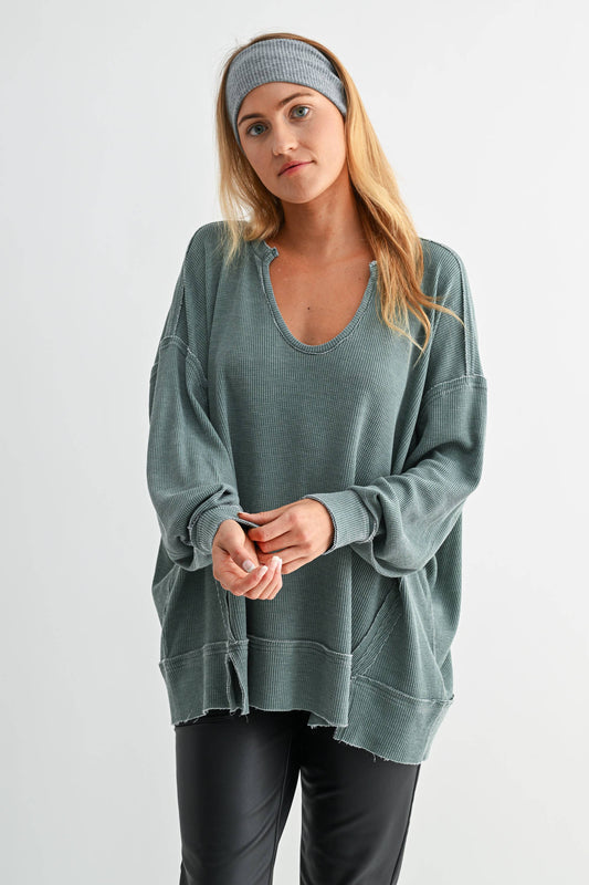 Logan Waffle Knit Long Sleeve Top