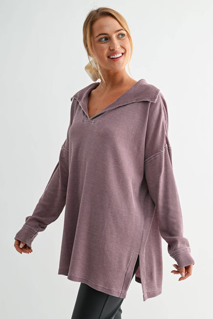 Whitney Waffle Knit Collared Long Sleeve