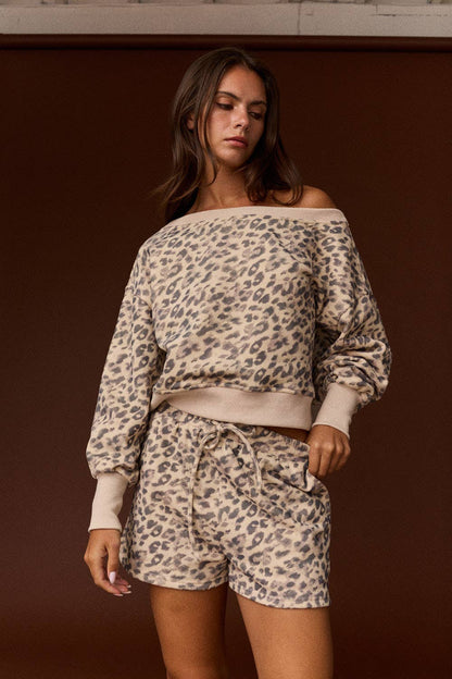 Georgia Leopard Print Off Shoulder Short Set