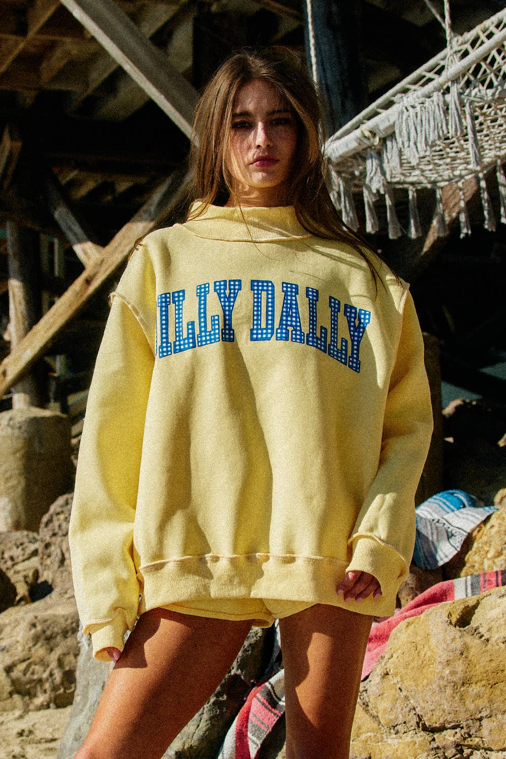 Dilly Dally  Reversible Mock Neck Sweatshirt