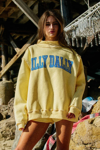 Dilly Dally  Reversible Mock Neck Sweatshirt
