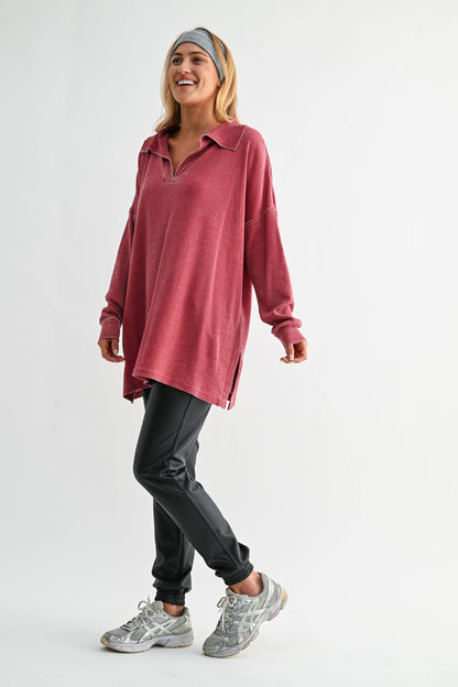 Whitney Waffle Knit Collared Long Sleeve