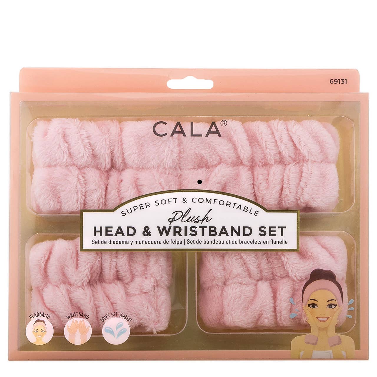 CALA Plush Spa Headband and Wristband 2 Piece Set
