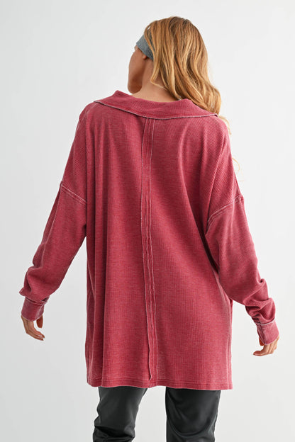 Whitney Waffle Knit Collared Long Sleeve