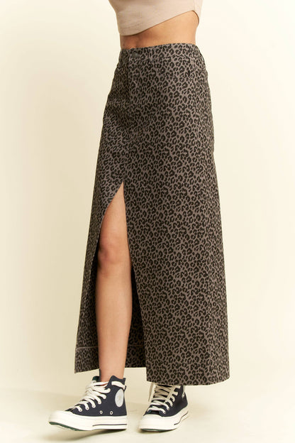 LEOPARD PRINT FRONT SLIT SKIRTS