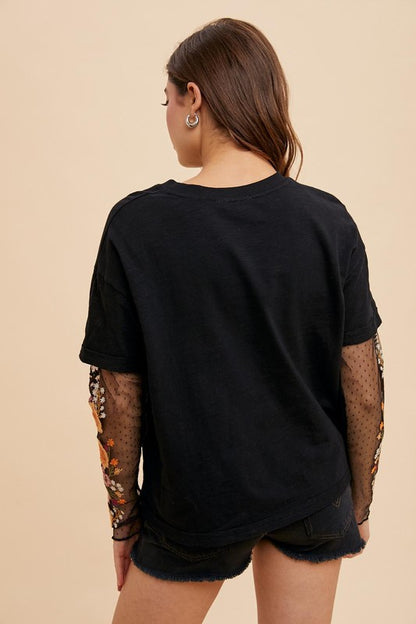 Embroidered Sleeve Top