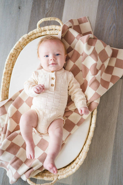 Organic Knit Bodysuit- Cream Checker