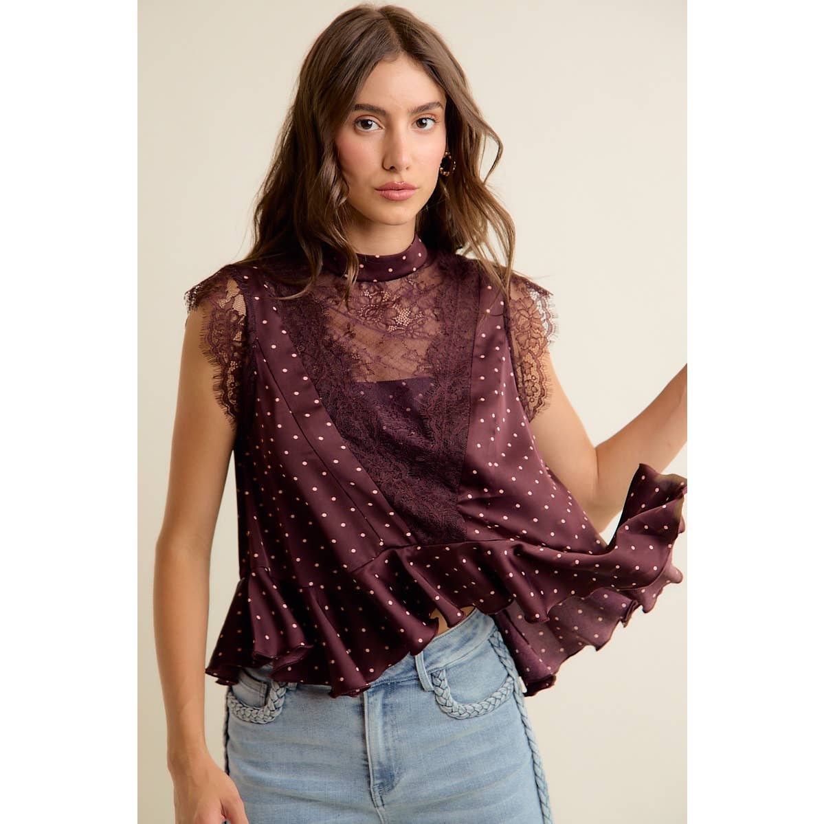 Paula Polka Dot Stain Lace Top