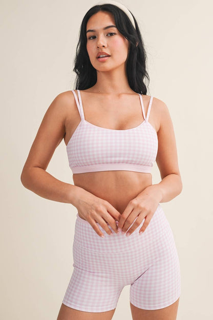 Gingham Print Double Layered Sports Bra