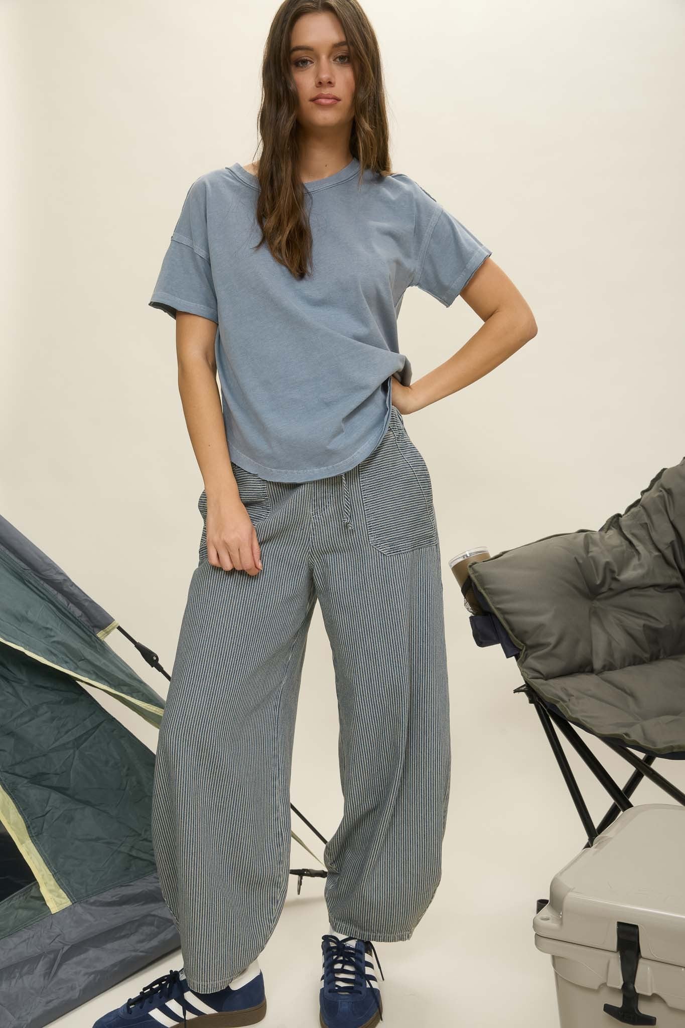 Bellie Pin Stripe Parachute Pants