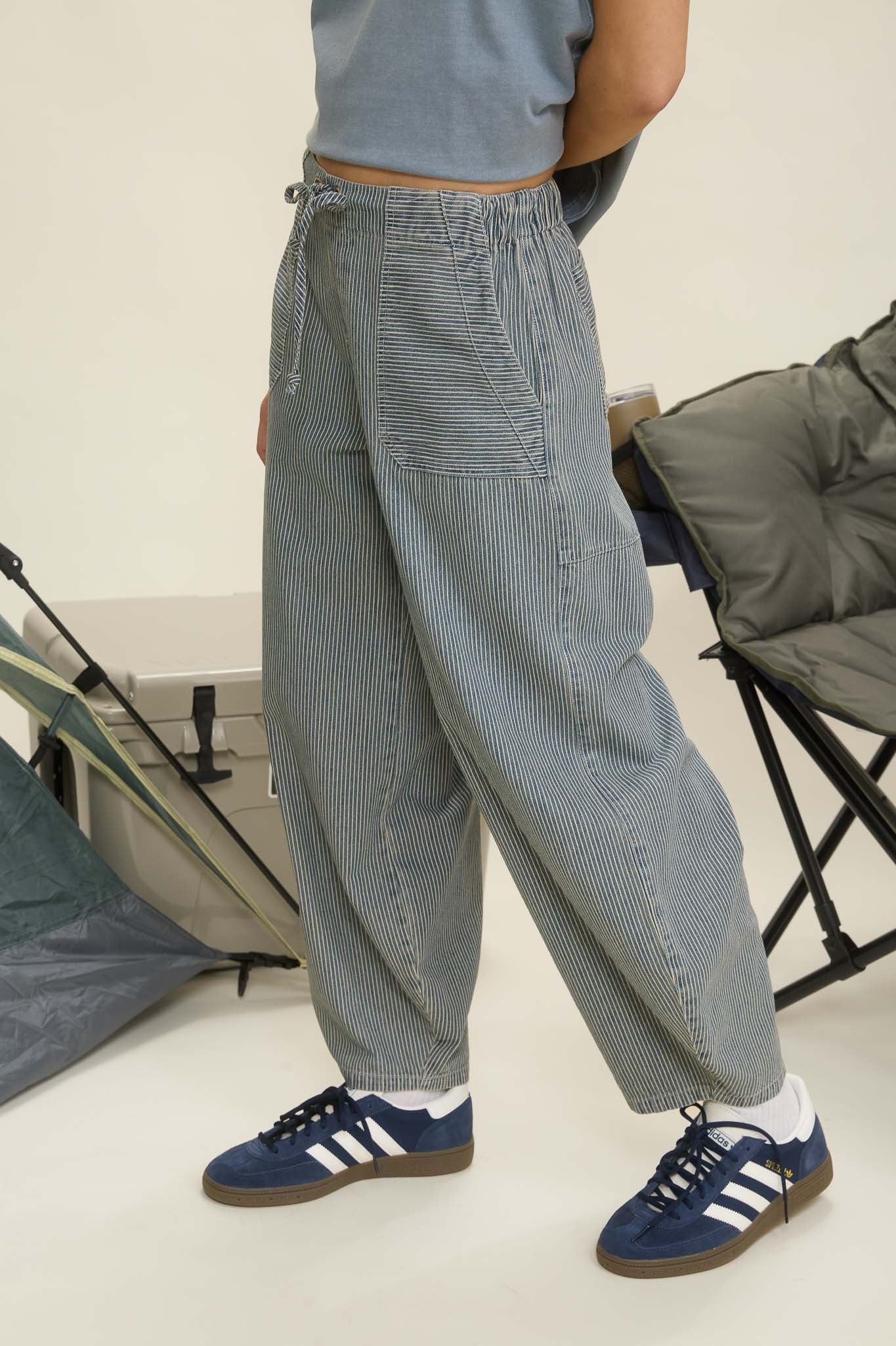 Bellie Pin Stripe Parachute Pants