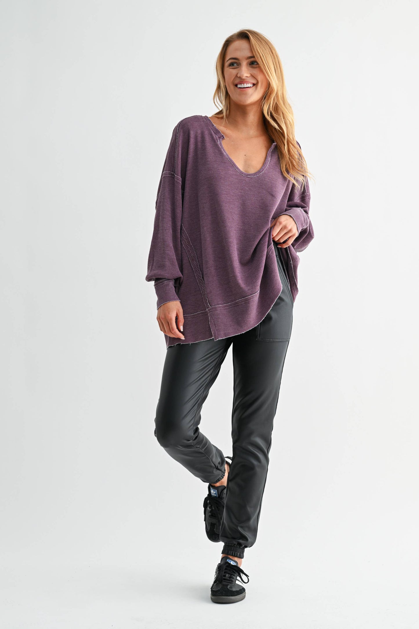 Logan Waffle Knit Long Sleeve Top