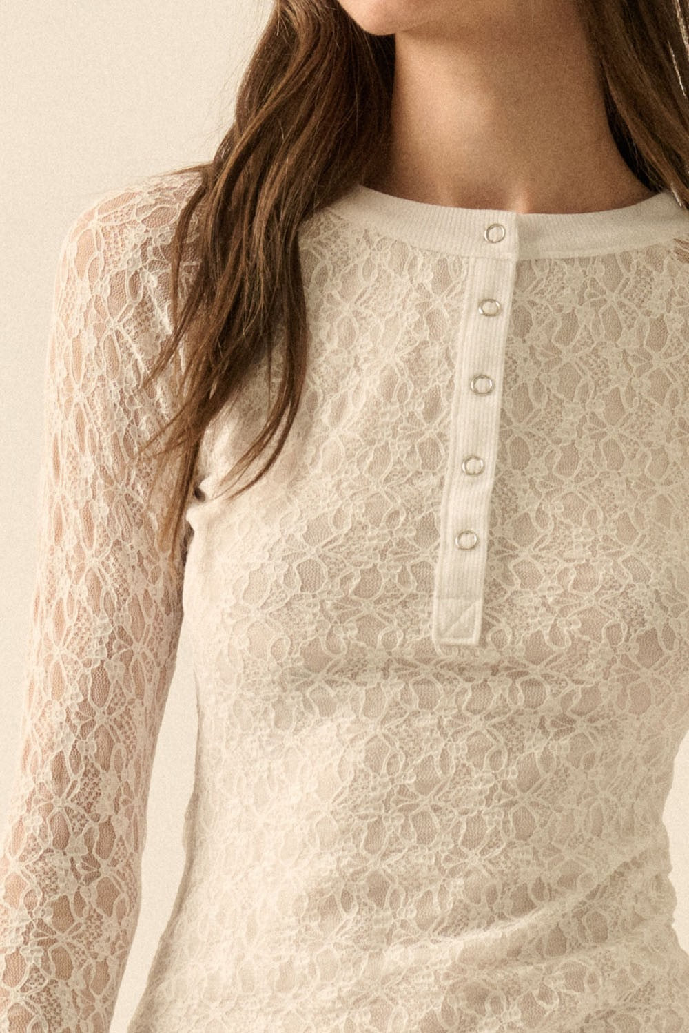 Lace Raglan Sleeve Henley