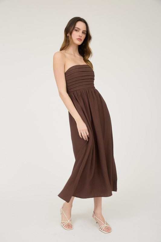 Dakota Pleated Strapless Midi Dress