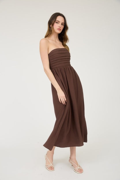 Dakota Pleated Strapless Midi Dress