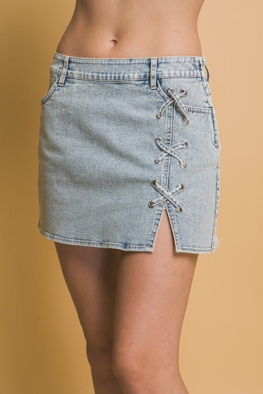Denim Lace Up Skirt