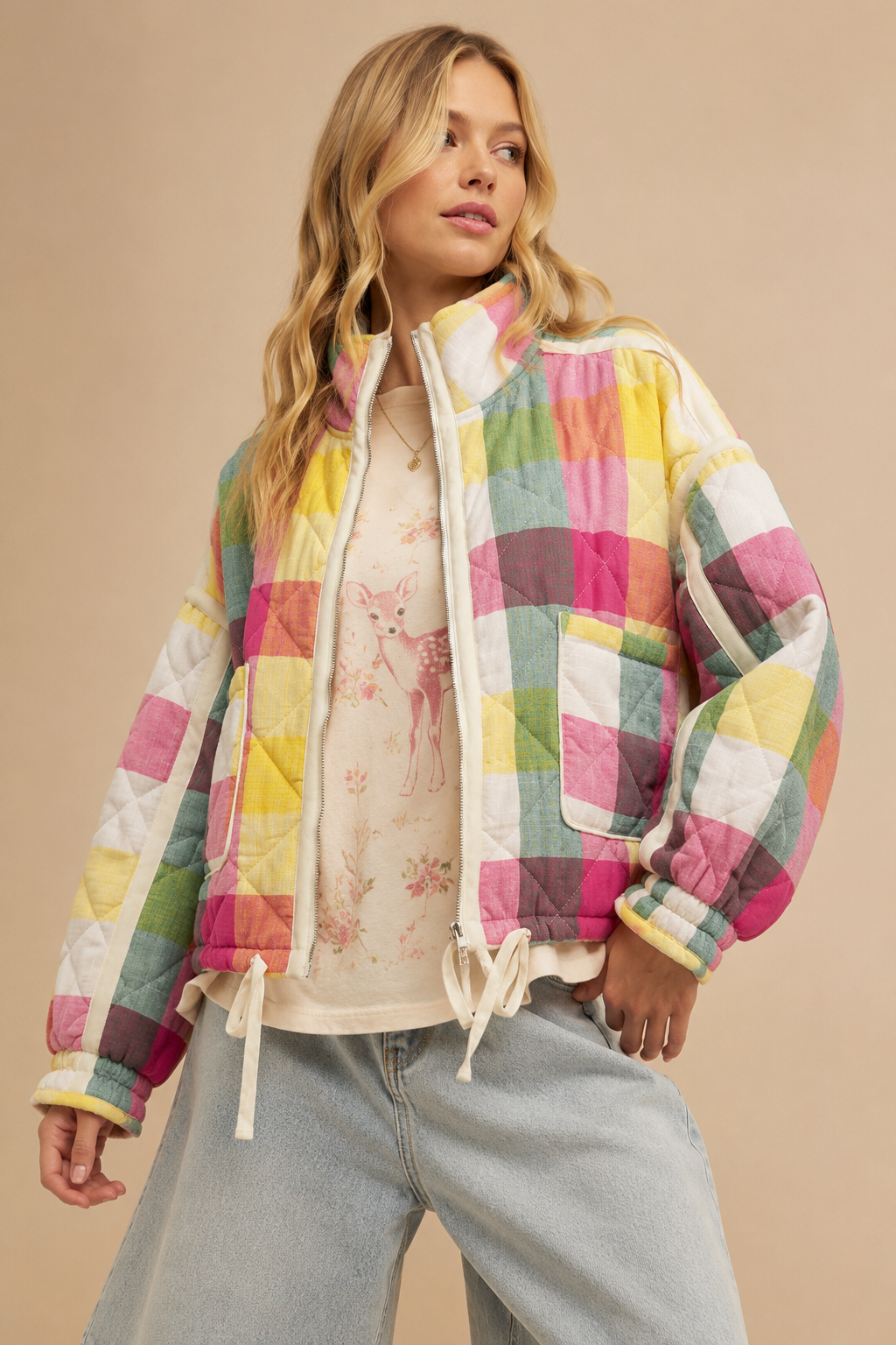 Rae Multi-color Plaid Padded Jacket