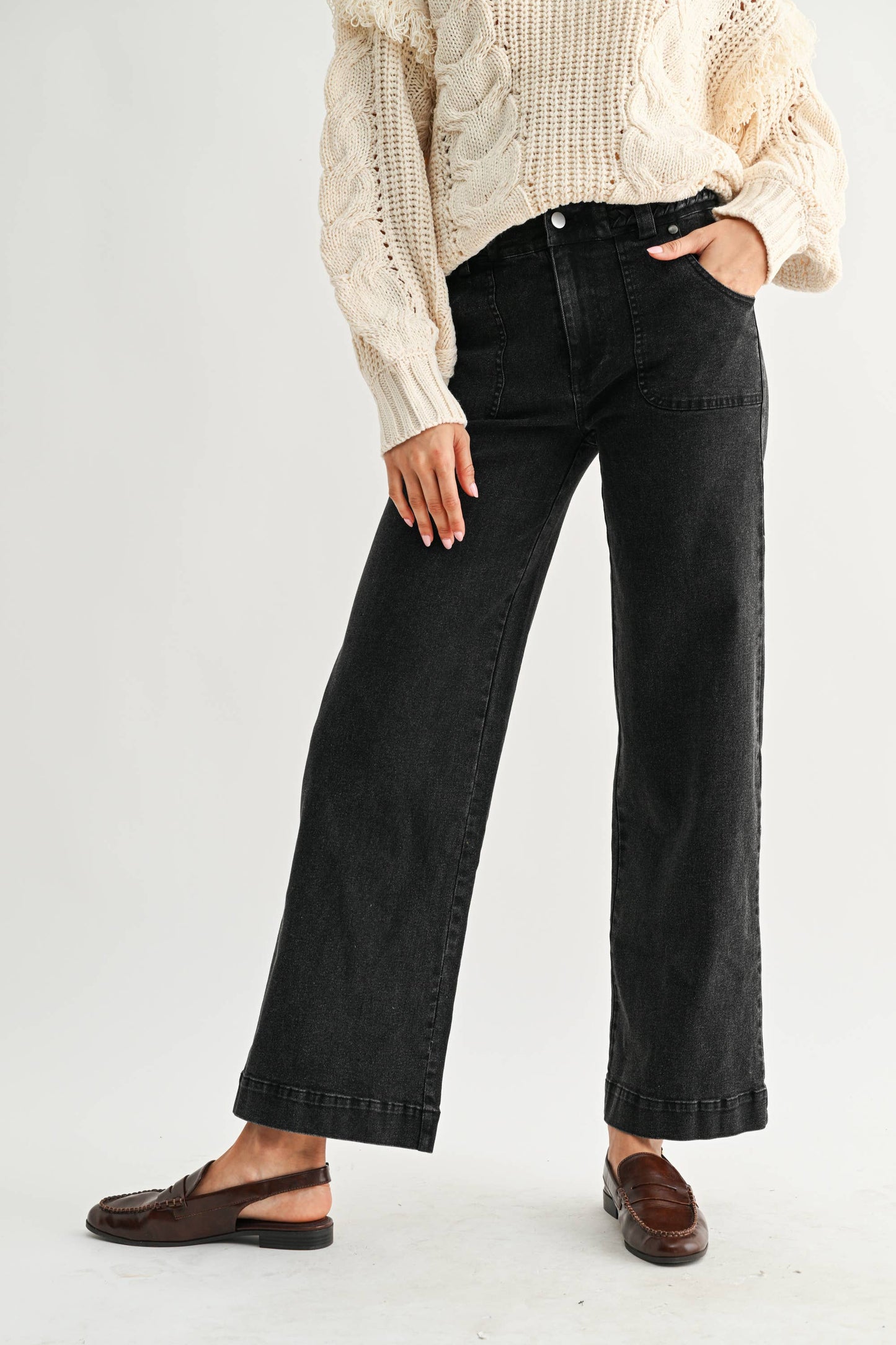 BRAIDED WAIST STRAIGHT LEG DENIM