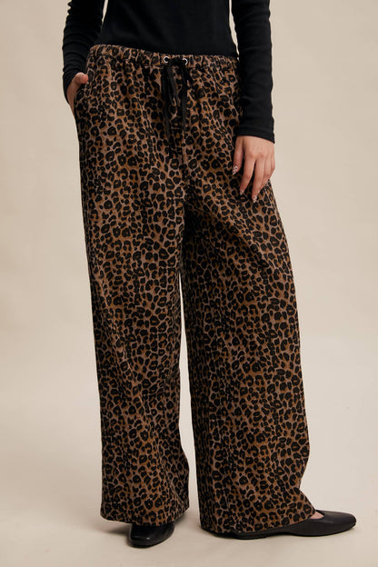 Leopard Print Denim Wide-Leg Pants