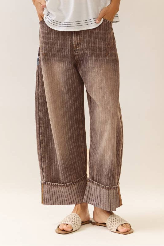 Oliva Striped Barrel Carpenter Culottes Pants