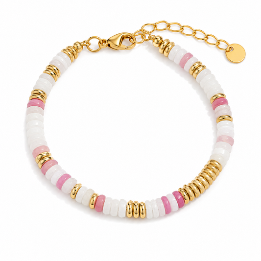 Aurora White Natural Stone Beaded Bracelet | 18k Gold Plated WATERPROOF