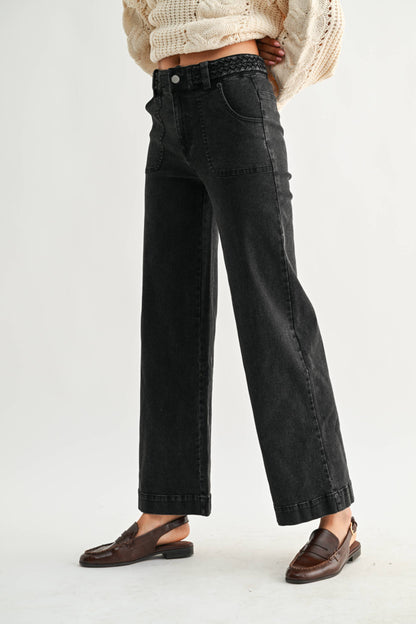 BRAIDED WAIST STRAIGHT LEG DENIM