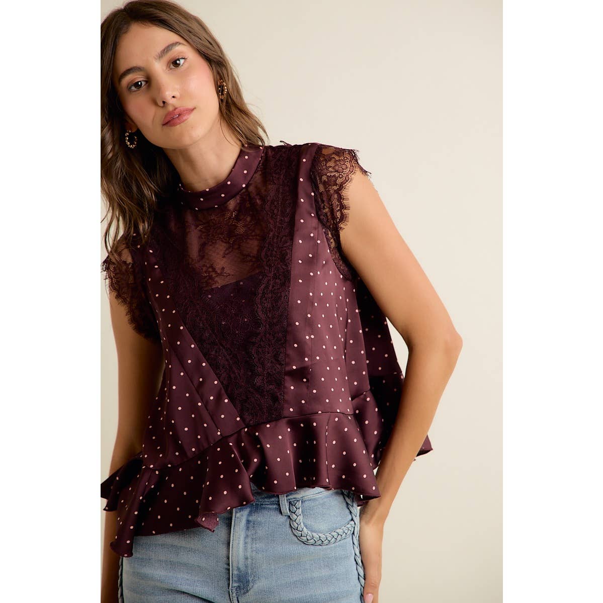 Paula Polka Dot Stain Lace Top