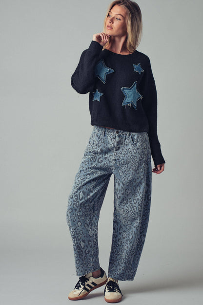 Leopard Print Denim Jeans