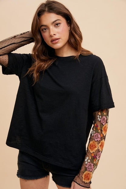 Embroidered Sleeve Top