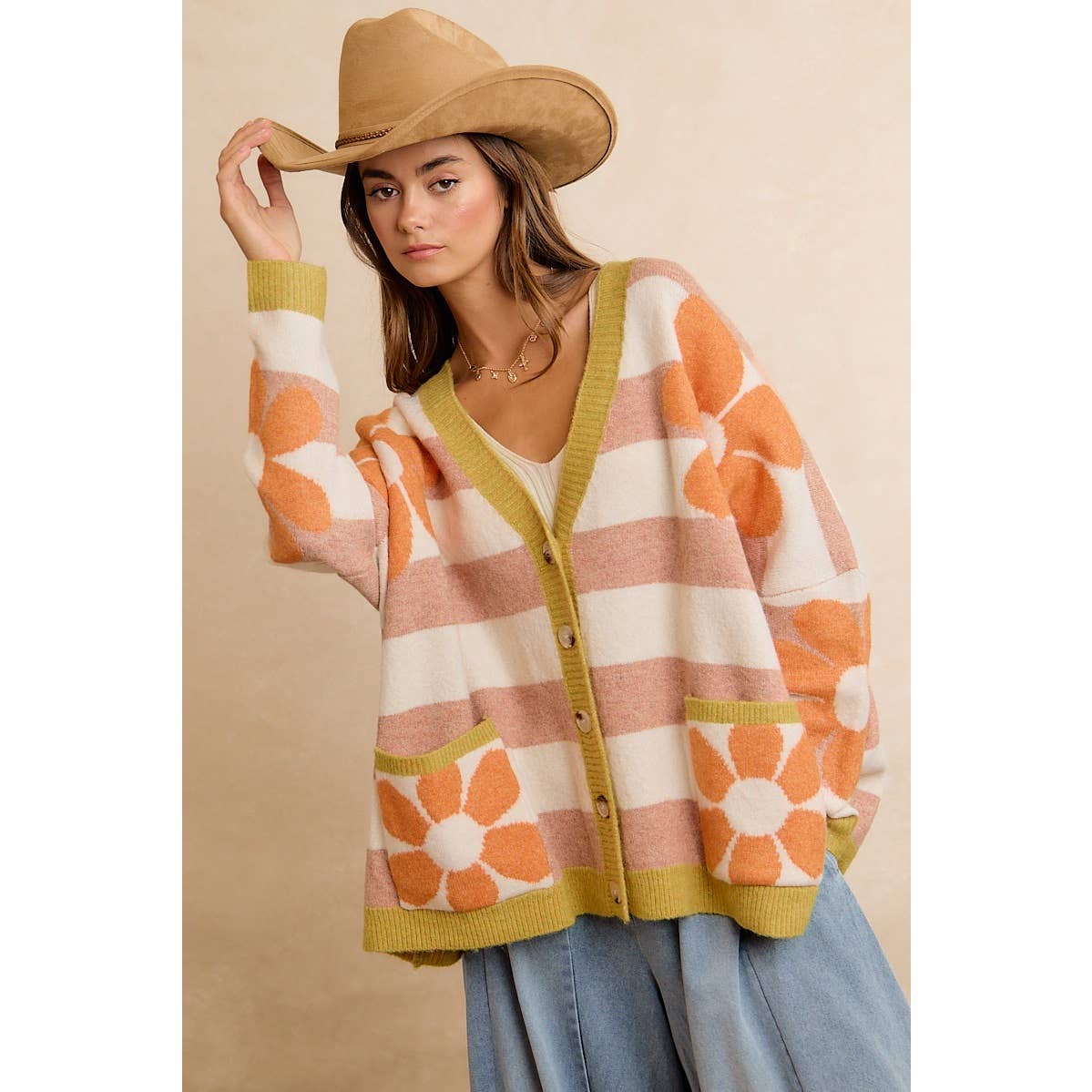 Stella Stripe Flower Oversized Cardigan