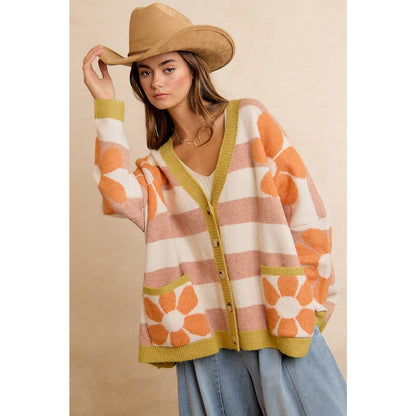 Stella Stripe Flower Oversized Cardigan