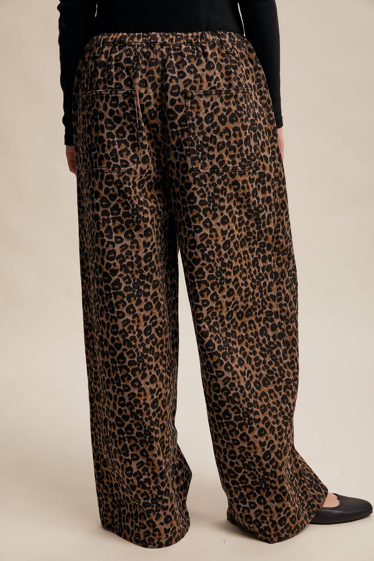 Leopard Print Denim Wide-Leg Pants