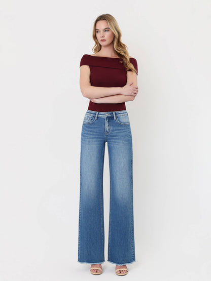 River Raw Hem Wide Leg Jeans