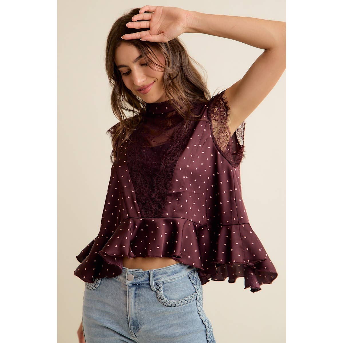 Paula Polka Dot Stain Lace Top