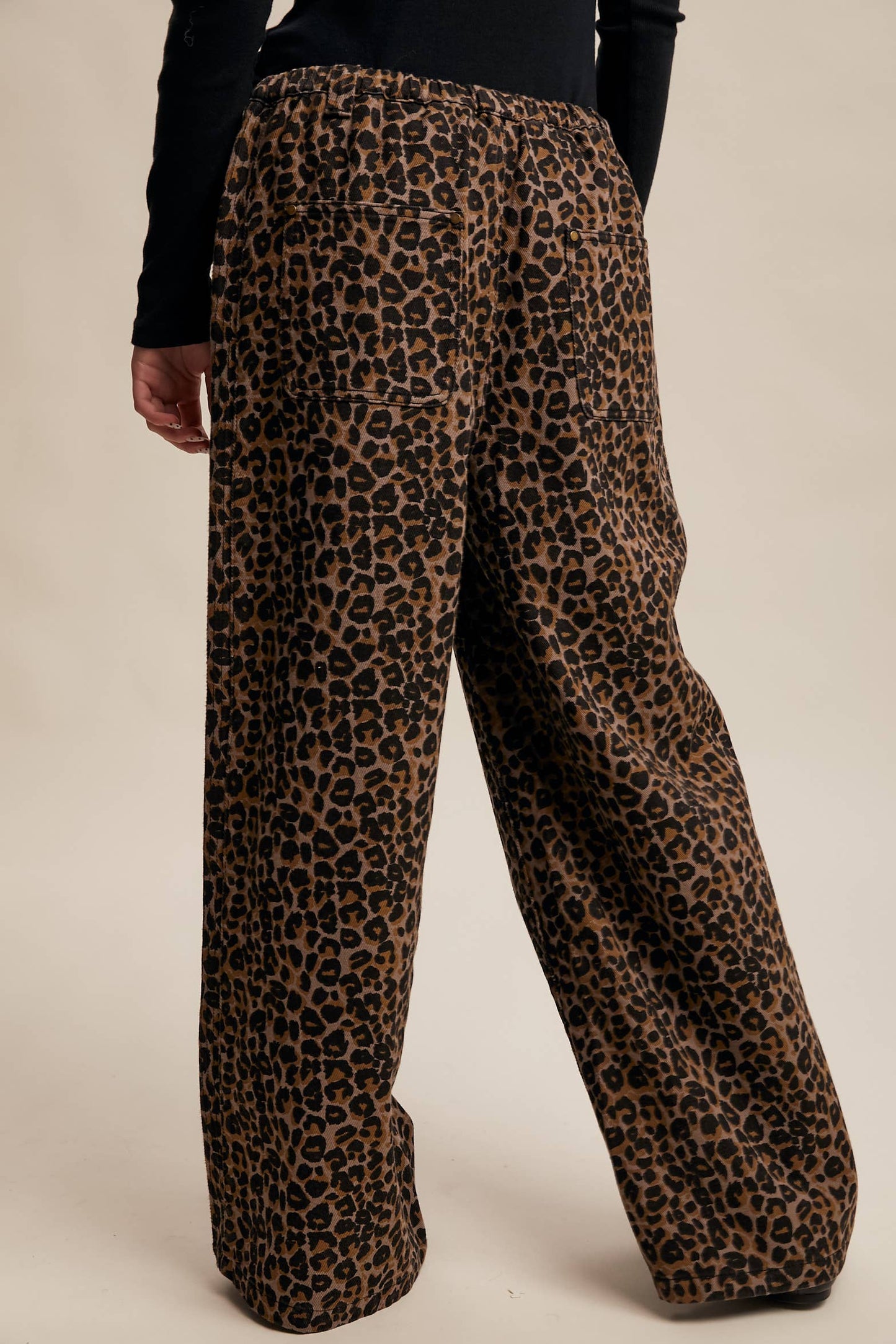Leopard Print Denim Wide-Leg Pants