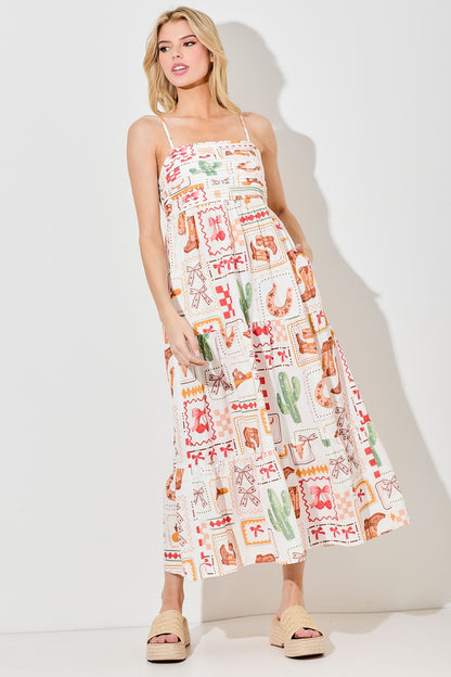Western Print Maxi Dress