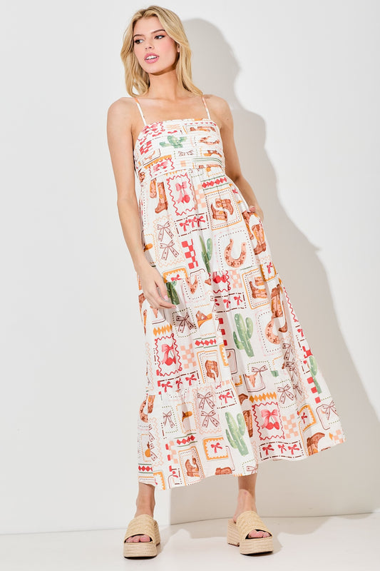 Western Print Maxi Dress