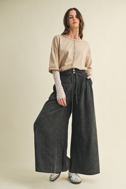Pin-tuck Wide Leg Pants