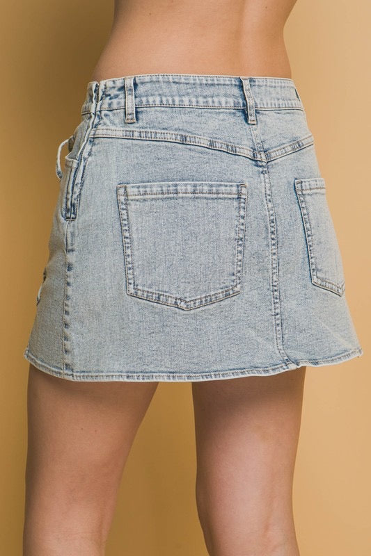 Denim Lace Up Skirt